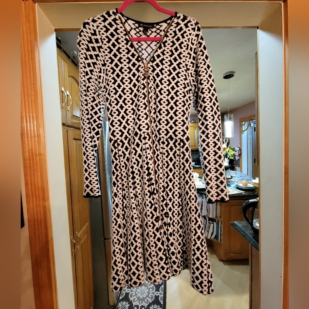 INC winter mariner deep black and white knit dress
